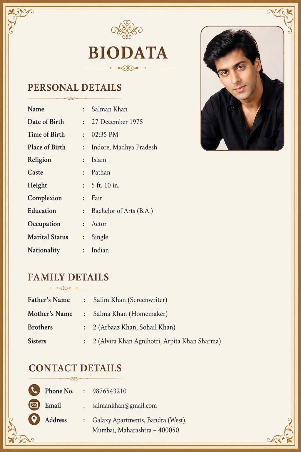 Premium Marriage Biodata Template