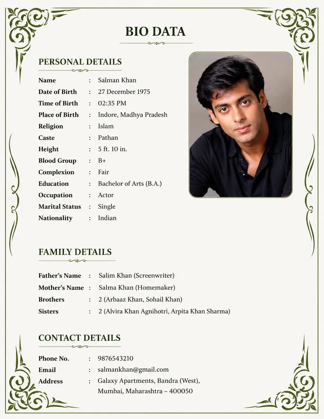 Biodata With a Photo