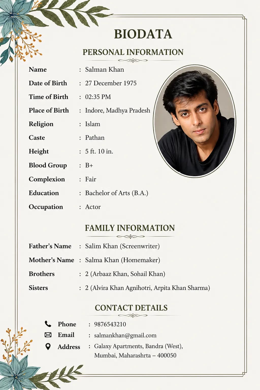 Premium Marriage Biodata Template 2