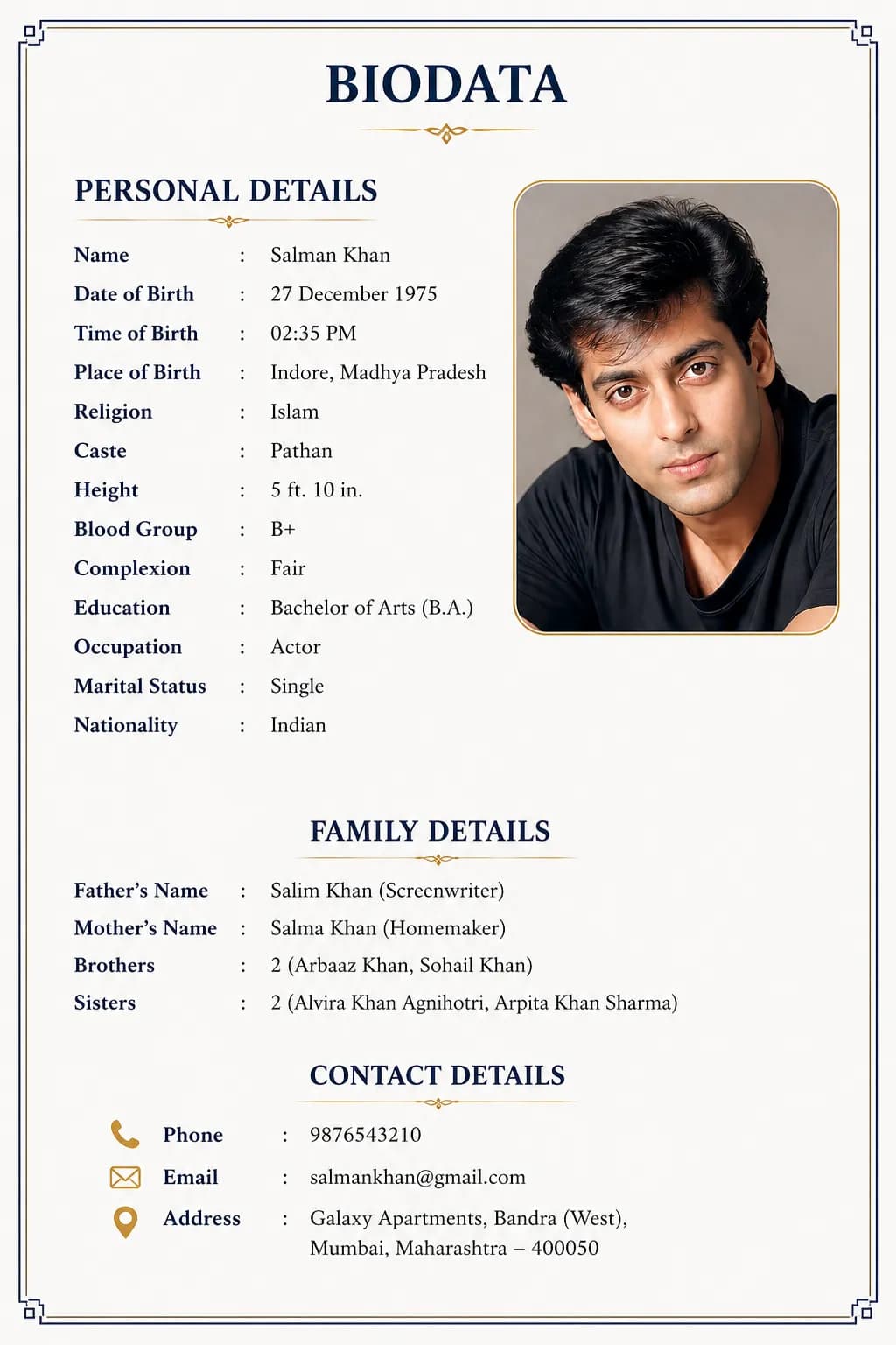 Biodata Without a Photo